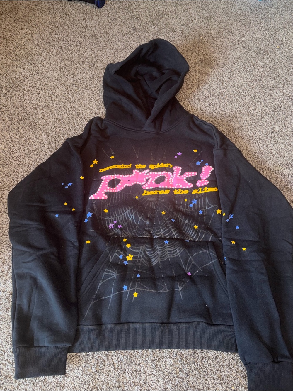 Black Graphic Hooded Sweatshirt with Pink 'pok!' Logo